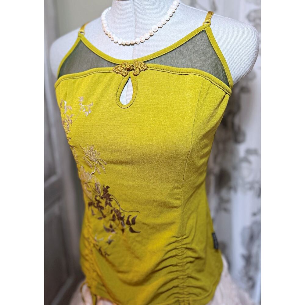 Ozz Oneste Embroidered Camisole Tank Top Green Japan Jfashion Punk y2k Grunge - Picture 4 of 16
